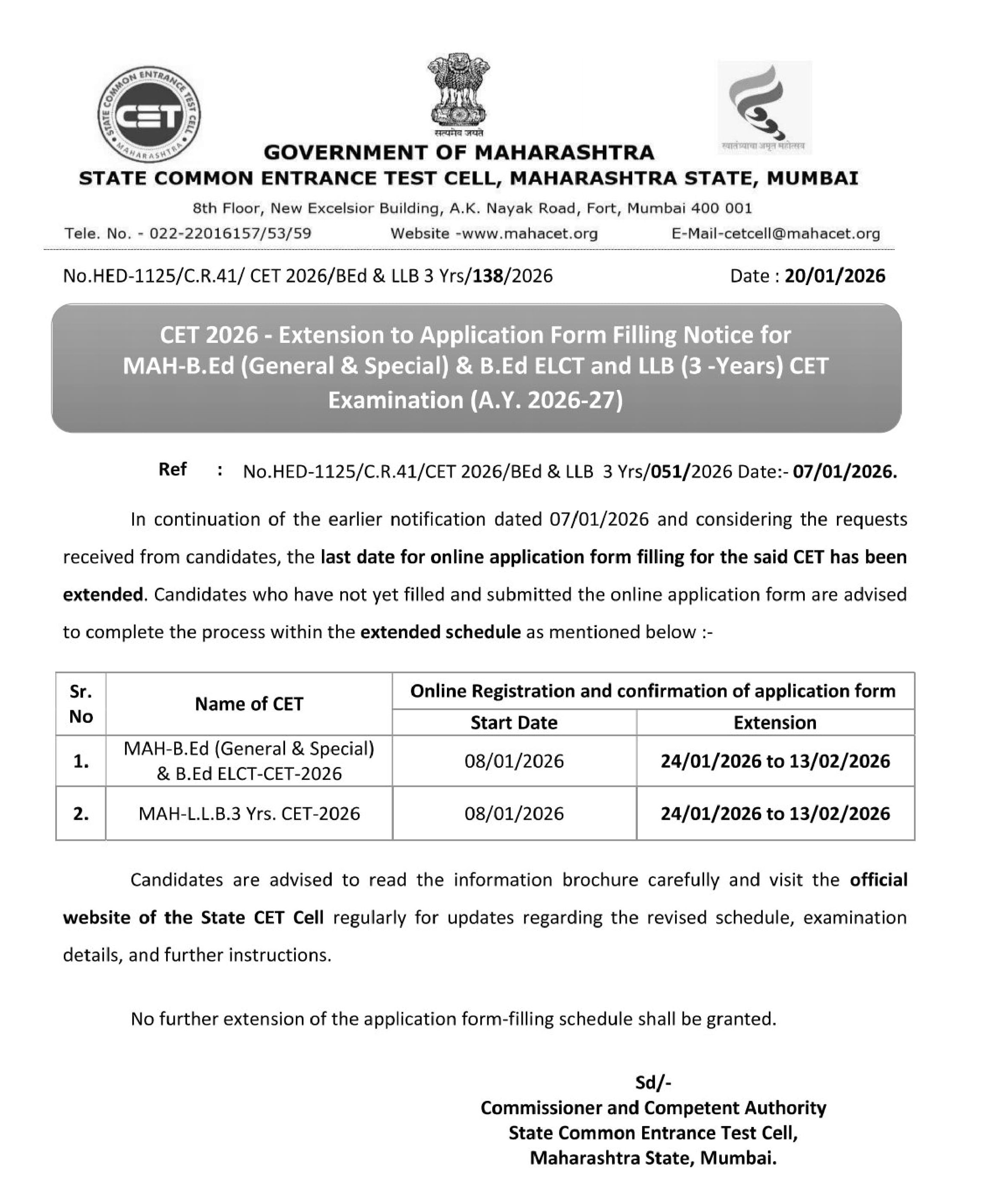 BED ELCT-CET Registration Extend
