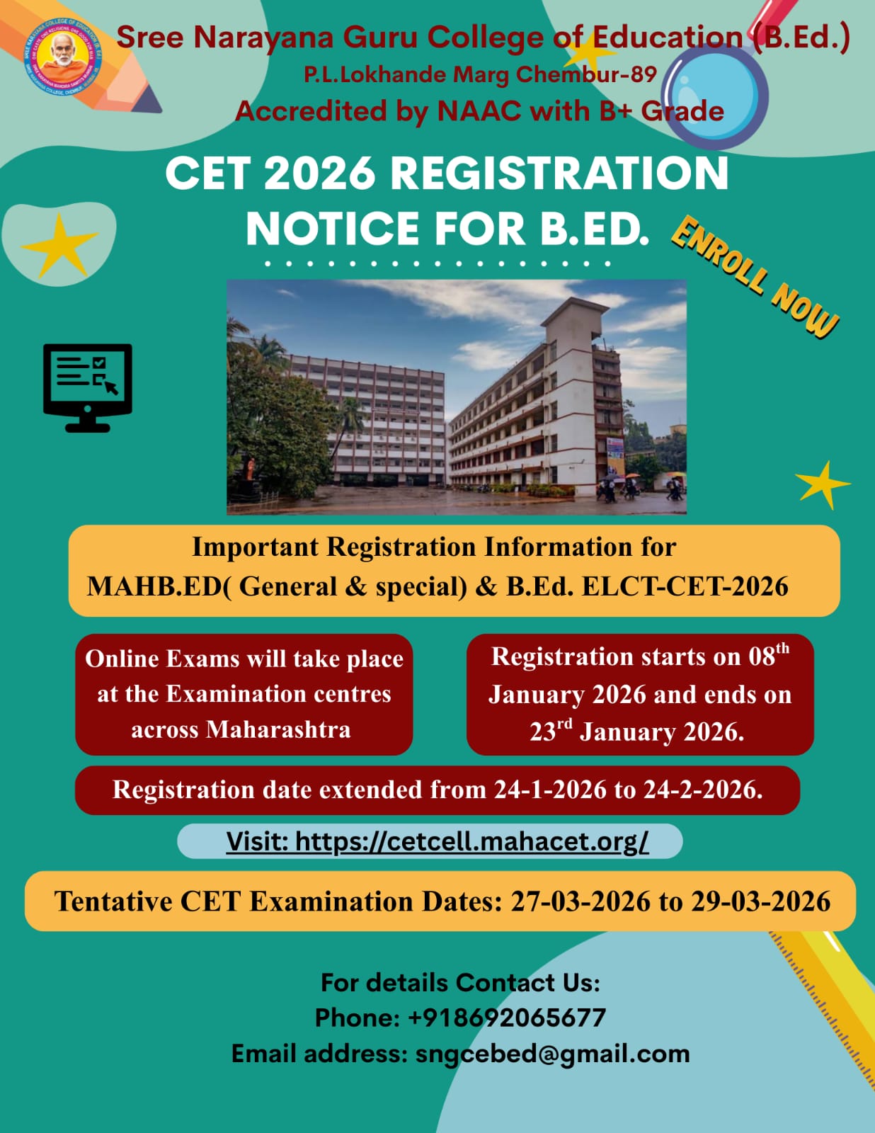 BED ELCT-CET Registration Extend